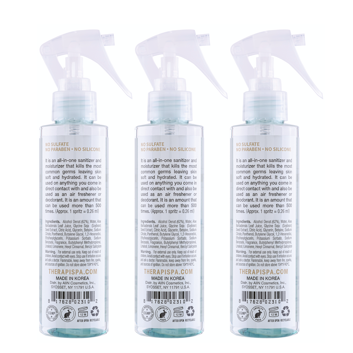 Aloe Vera Moist Purifying Mist - Hand Sanitizer · 62% Alcohol / 3 packs